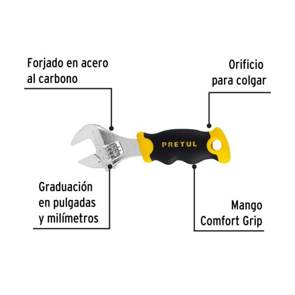 Llave Ajustable Perico Corto 5 Cromado Con Grip - Image 2