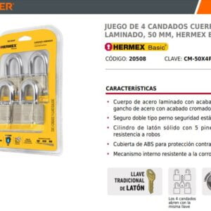 Candado Hermex Paquete De 4 Pza De 50 Mm