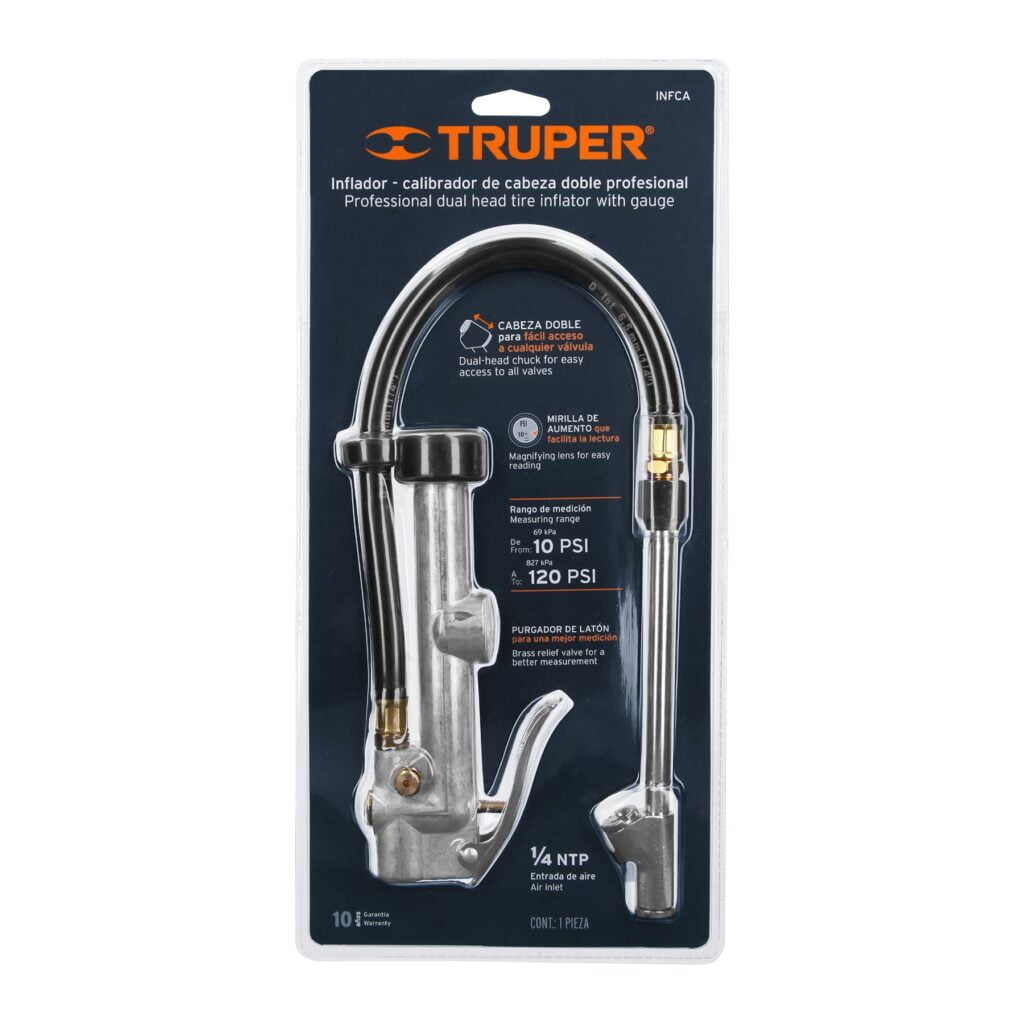 Inflador Calibrador Cabeza Doble Profecional 1/4 Npt