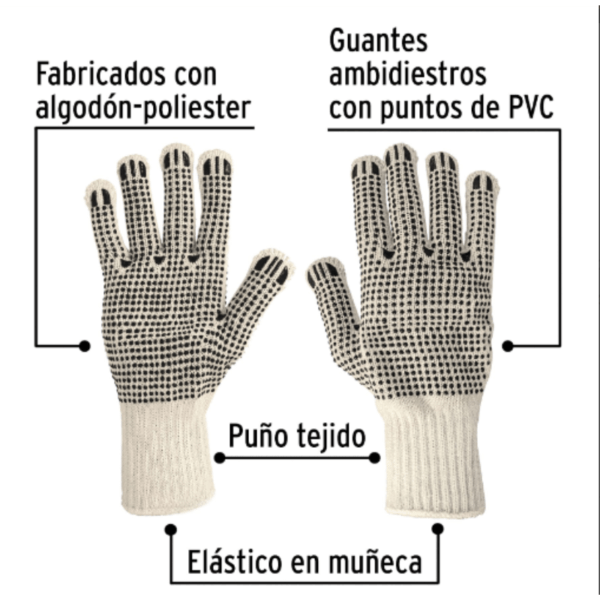 Guantes De Algodón Con Puntos De Pvc Caja Con 12 Pza - Image 2