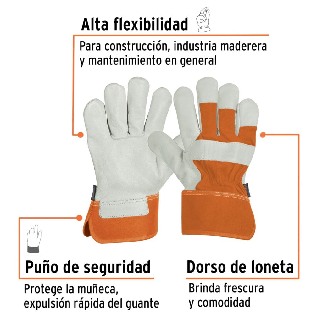 Guantes De Piel De Res Y Dorso De Loneta 17051