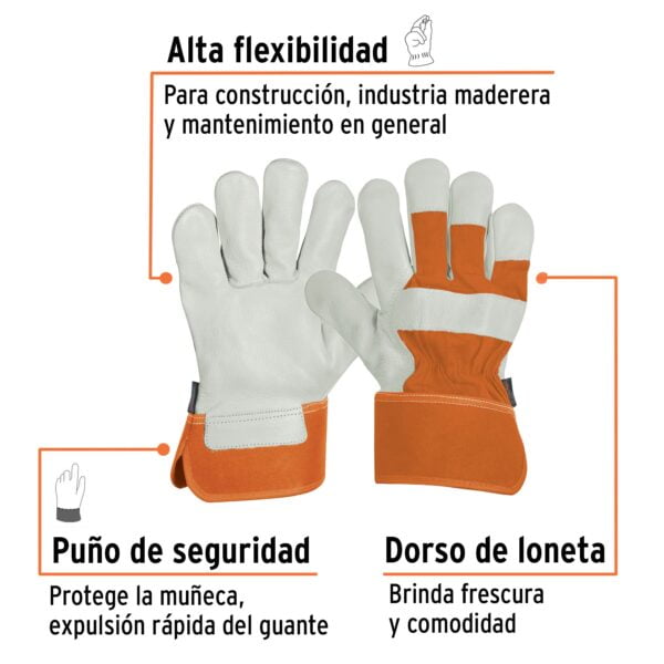 Guantes De Piel De Res Y Dorso De Loneta 17051 - Image 2