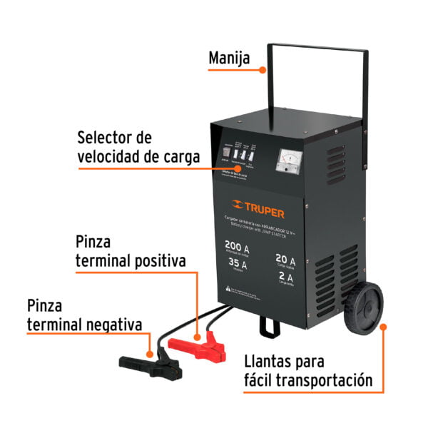 Cargador De 200 Ameres Para Baterías De 12 V Con Ruedas Truper 13029 - Image 2
