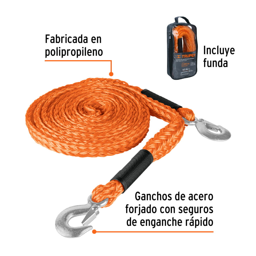 Cuerda Con Ganchos Para Remolque , 27Mm X4.5M Truper 18346