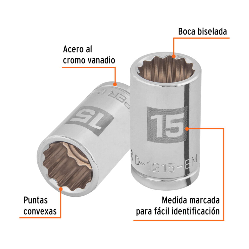 Dado De 15 Mm 12 Puntas Cuadro De 1/2 Truper 13529