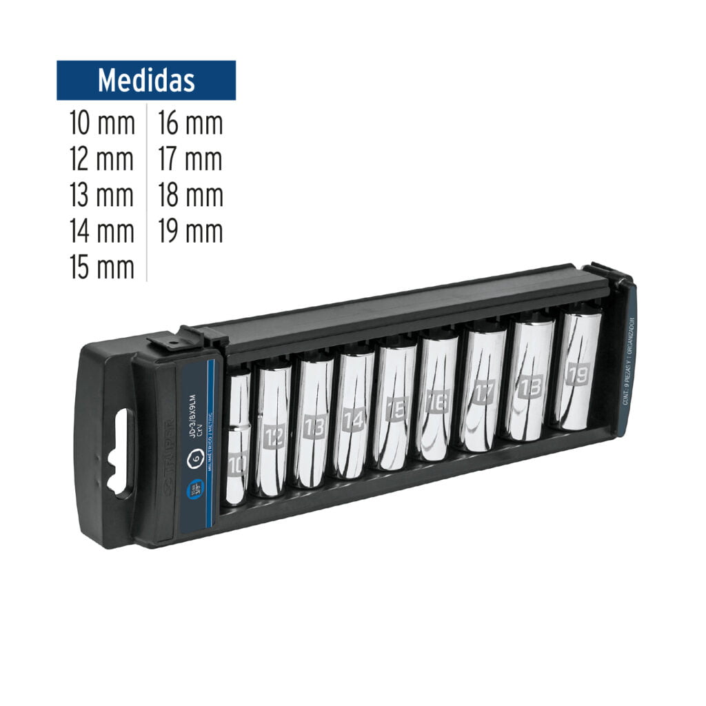 Juego De Dados Largos Cuadro De 3/8 Milimetrico Truper 14173