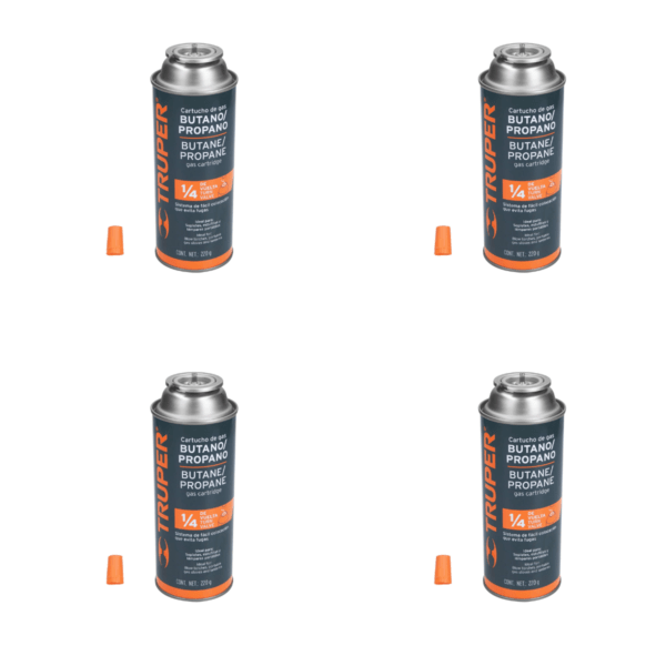 4 Latas De Gas De 220 G Válvula De 1/4 De Vuelta, Truper 11920