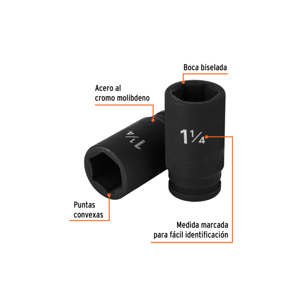 Dado Impacto Largo 6 Puntas Cuadro 3/4 De 11/4 Truper 12438