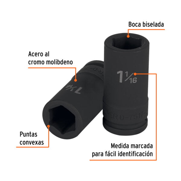 Dado Impacto Largo 6 Puntas Std 1 1/16" 12435 - Image 2