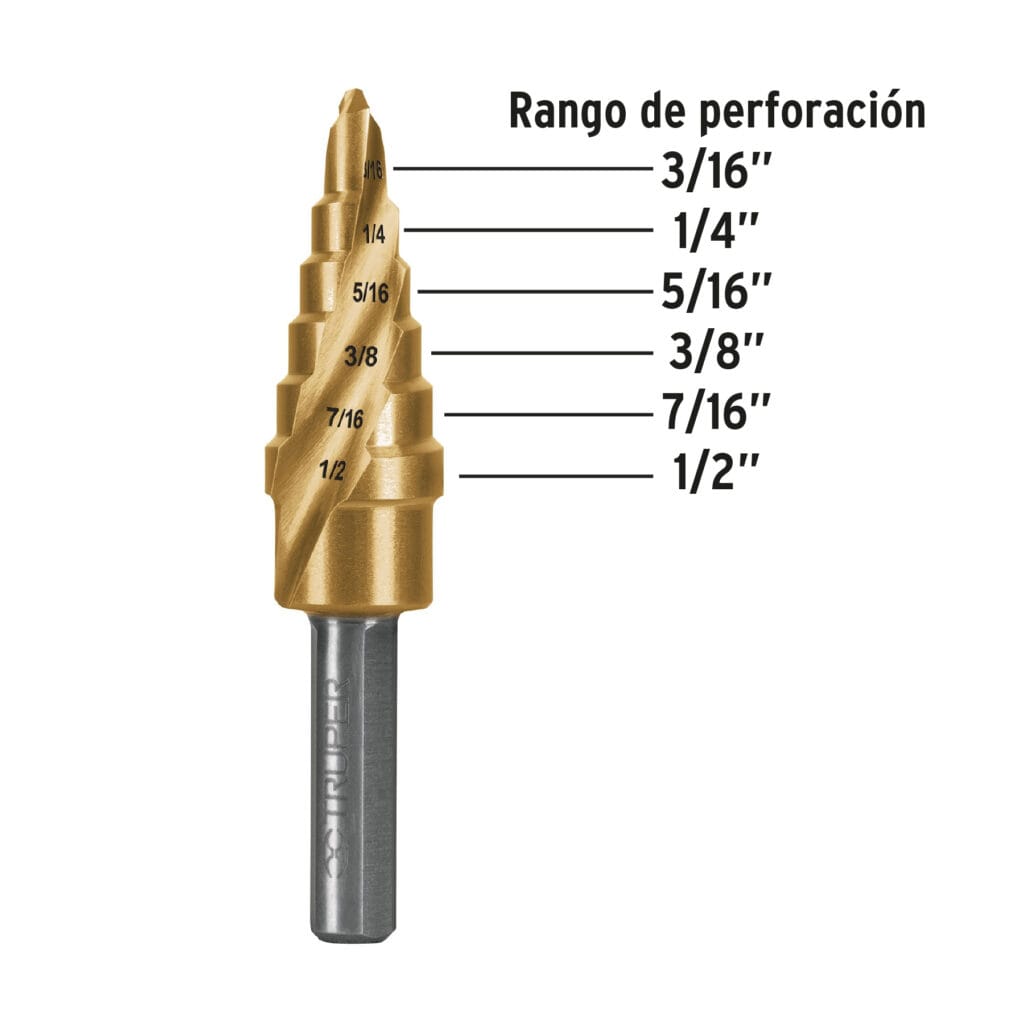Broca Titanio 6 Escalones 3/16 A 1/2 Truper 101550