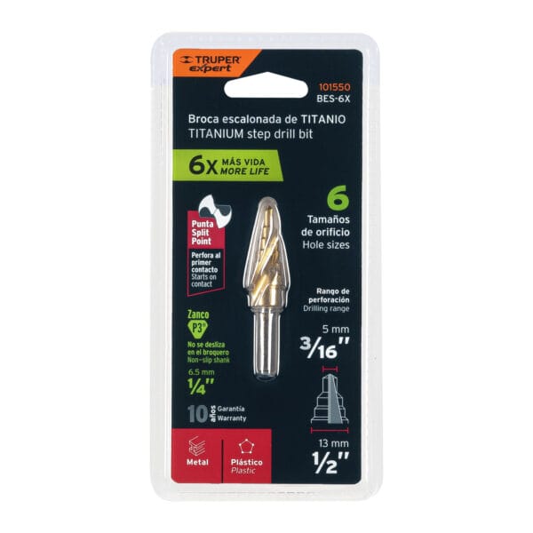 Broca Titanio 6 Escalones 3/16 A 1/2 Truper 101550 - Image 4