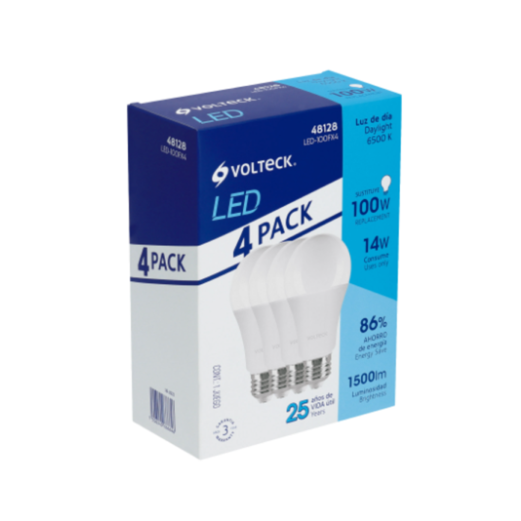 Pack De 4 Lámparas De Led A19 14 W Luz De Día, Caja, Volteck