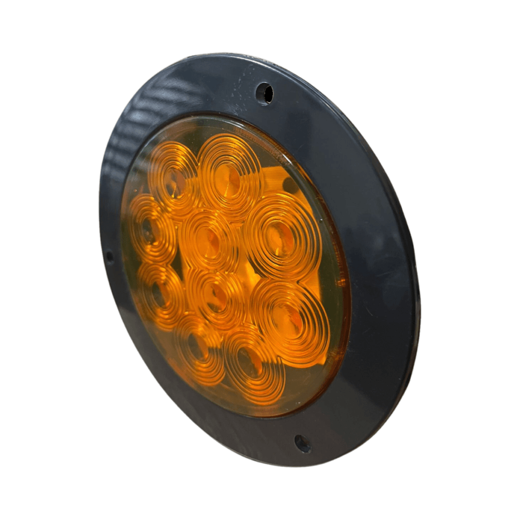 Lampara Led D 4 Pulgadas Color Ambar Con Base Para Remachar Alta Y Baja Con Conector 12/24V
