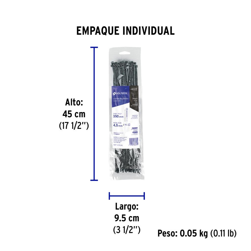 Bolsa Con 25 Cinchos Plasticos De 50 Lb 350X4.5Mm Negros 44329