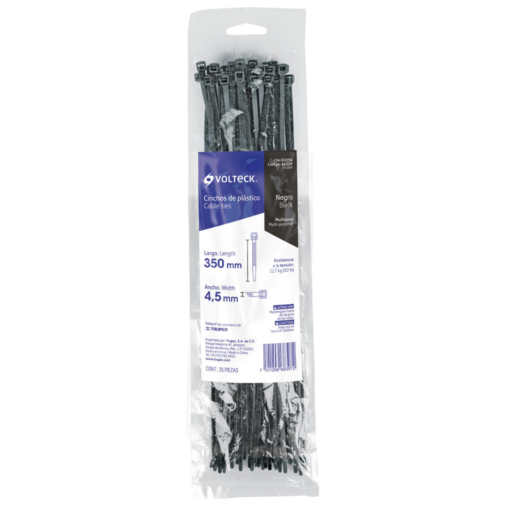 Bolsa Con 25 Cinchos Plasticos De 50 Lb 350X4.5Mm Negros 44329