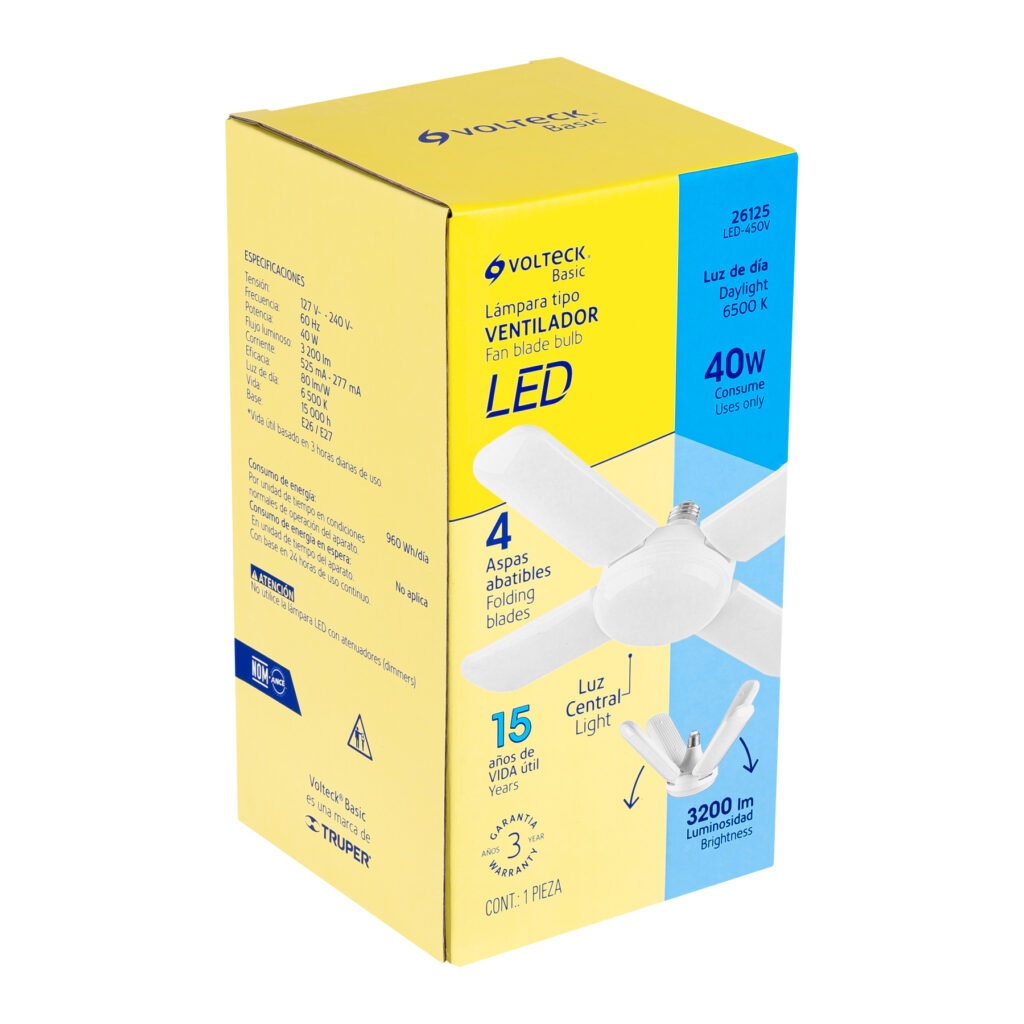 Lampara De Led 40W Tipo Ventilador 4 Aspas Ajustables Volteck 26125