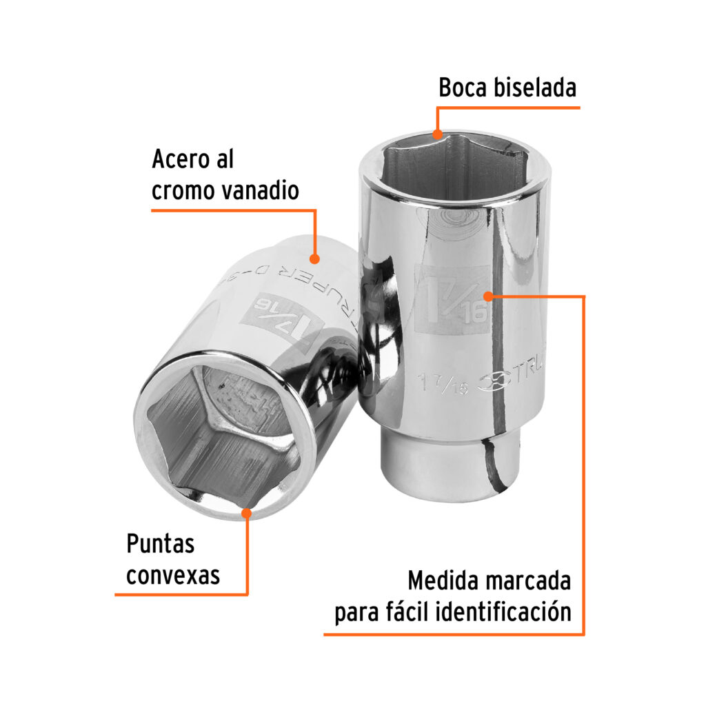 Dado Largo De 1 7/16 6 Puntas Cuadro De 3/4 Truper 13890