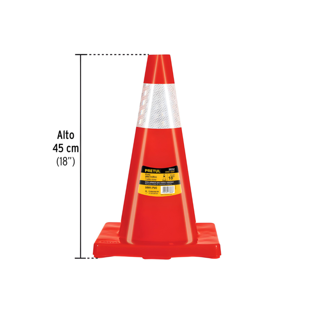 Cono De Precaucion De 45 Cm De Pvc Con Reflejante Pretul 28252
