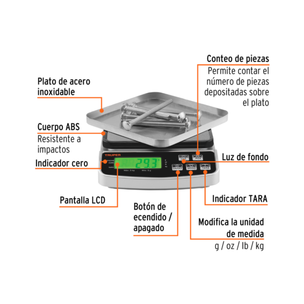 Bascula Electronica De Precision Recargable Para 3Kg Truper 102317 - Image 2
