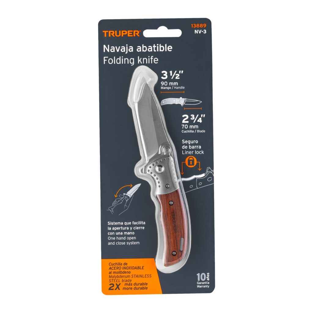 Navaja Abatible 3 1/2 Mango De Madera Truper 13889