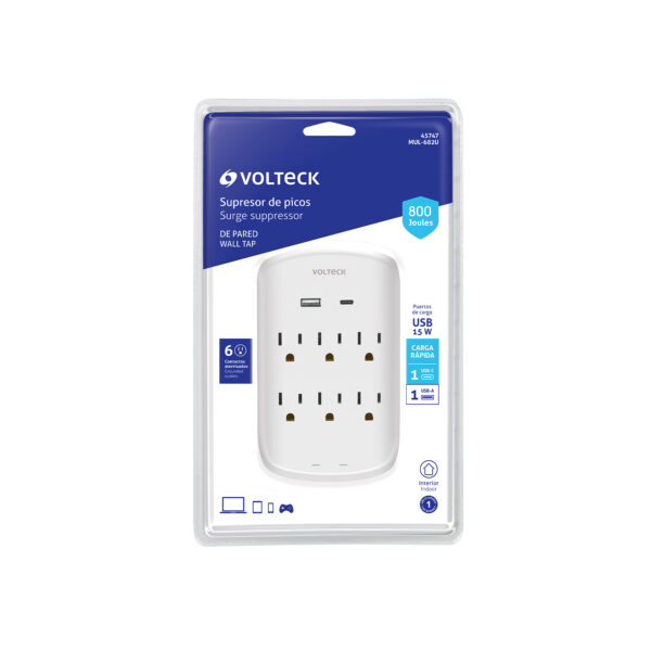 Multicontacto De Pared 800 Joules 6 Contactos Y 2 Usb A+C 45747 - Image 3