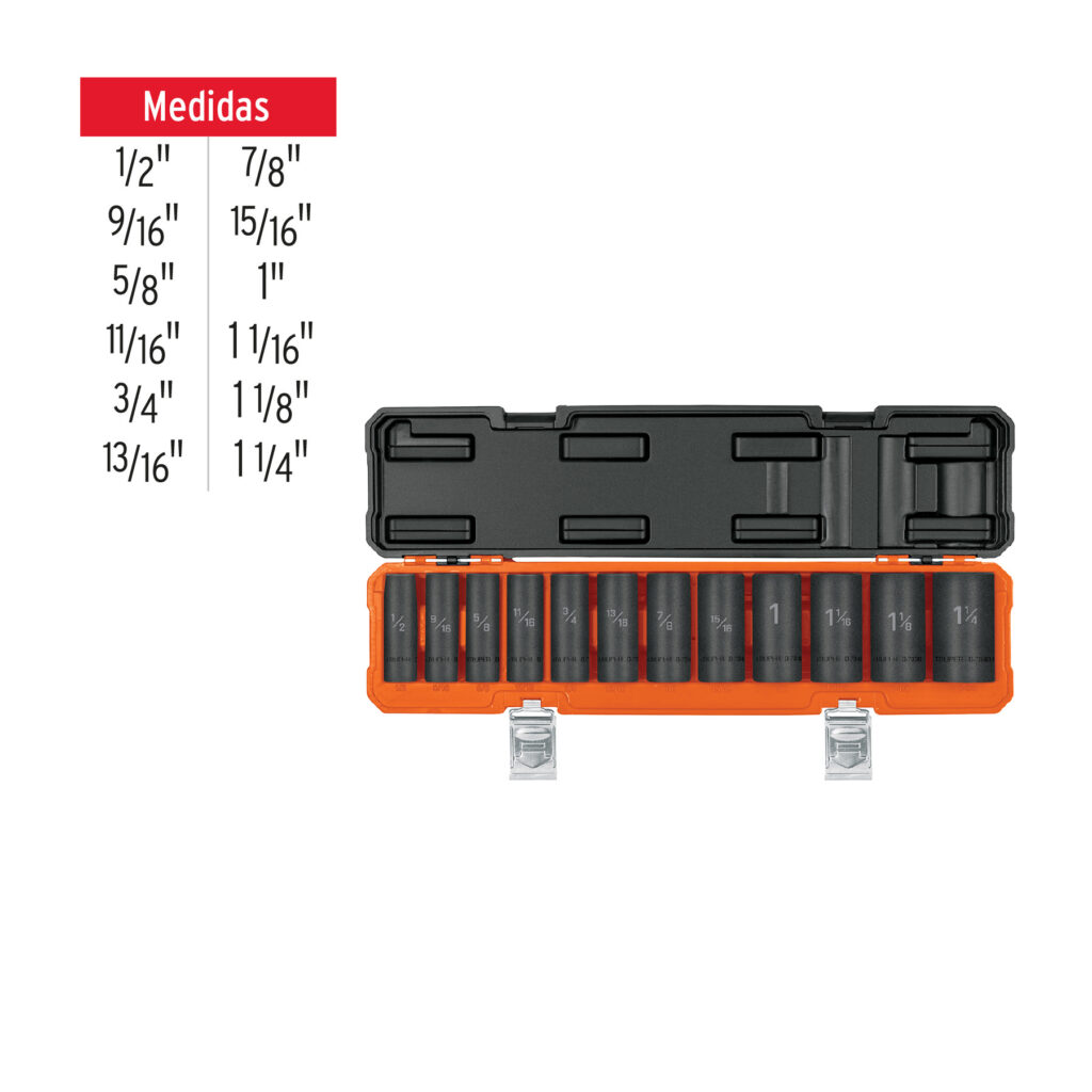 Juego De 12 Dados Largos Cuadro 1/2 De Impacto 6 Puntas Std