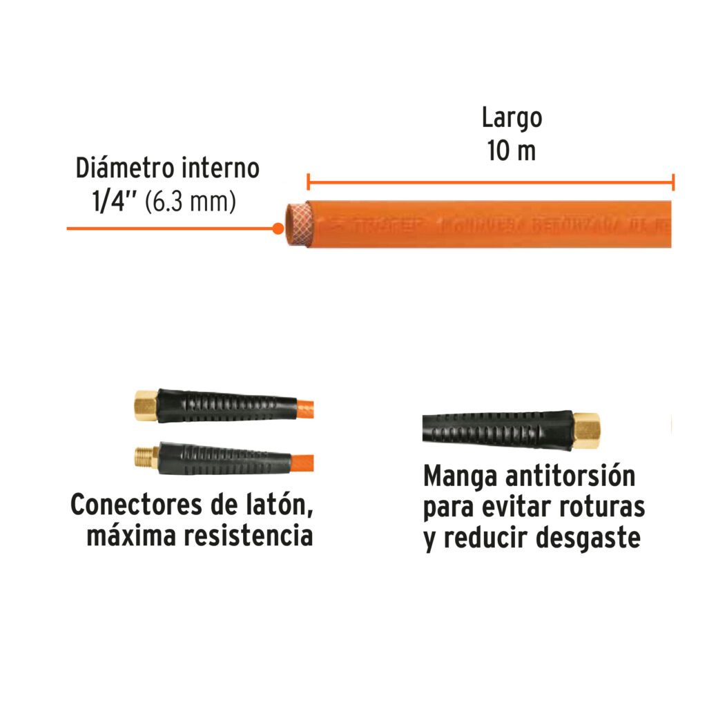 19014 Rollo De 10 Metros De Manguera 1/4 Pvc Para Compresor Truper