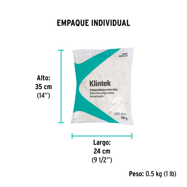 Bolsa De 1/2 Kg De Estopa Extra Fina Color Blanco Klintek 58006 - Image 2