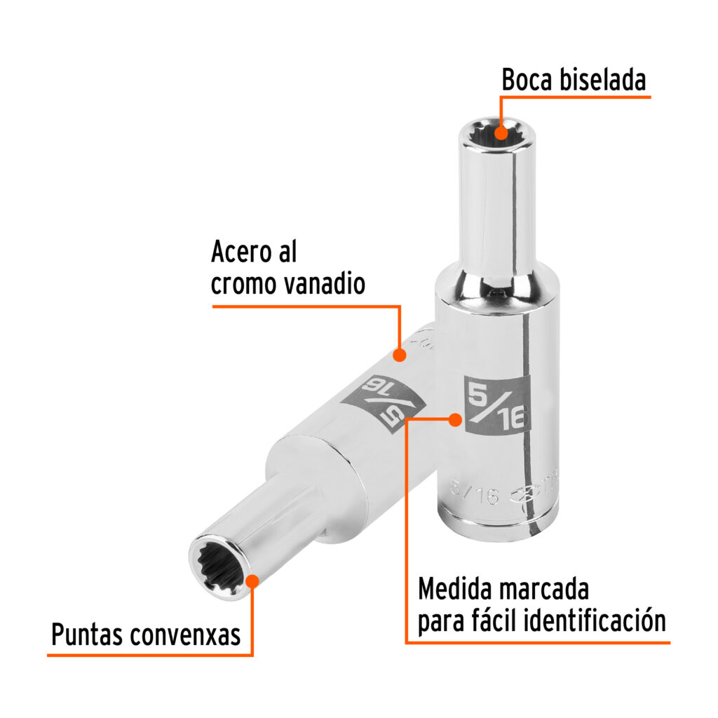 Dado Largo De 5/16 Std 12 Puntas Cuadro De 1/2 Truper 101001
