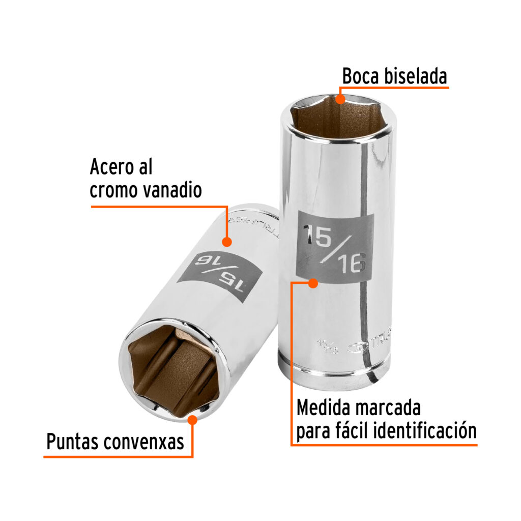 Dado 6 Punta Largo Cuadro 1/2 A 15/16 Truper 13332
