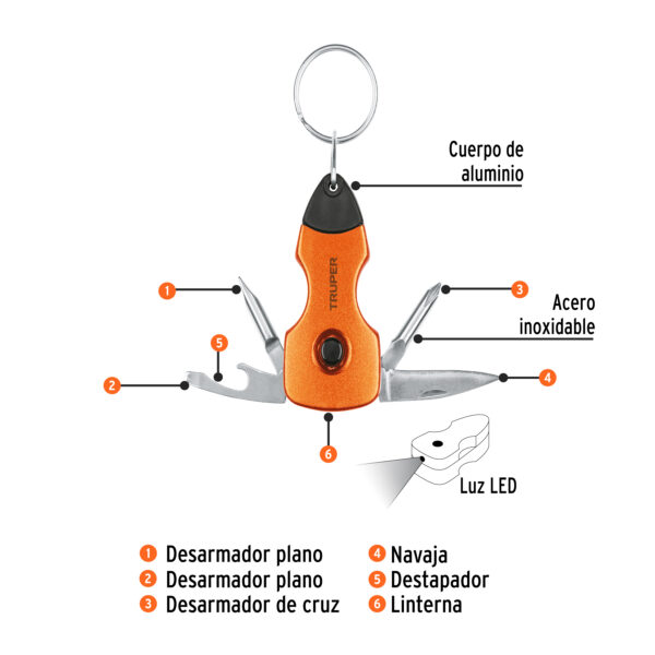 Multiherramienta 6 Funciones Con Led Tipo Llavero Truper 13336 - Image 2