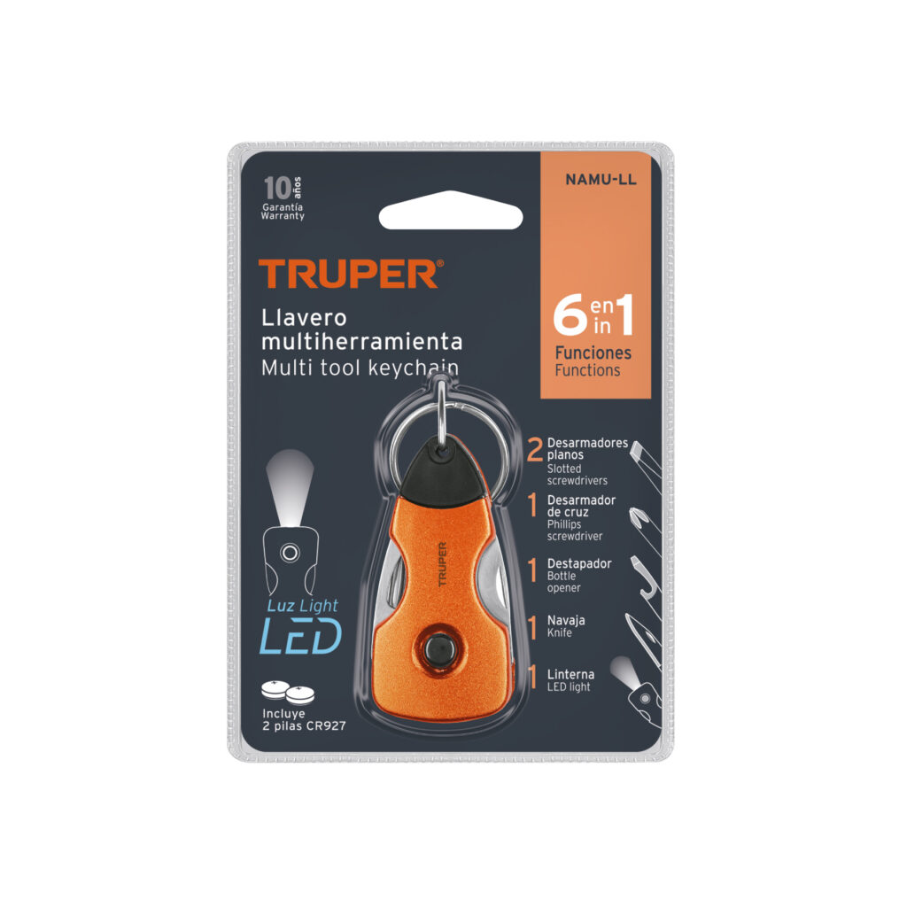 Multiherramienta 6 Funciones Con Led Tipo Llavero Truper 13336