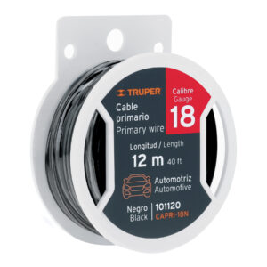 Carrete Con 12 M De Cable Primario Negro Calibre 18 Truper 101120