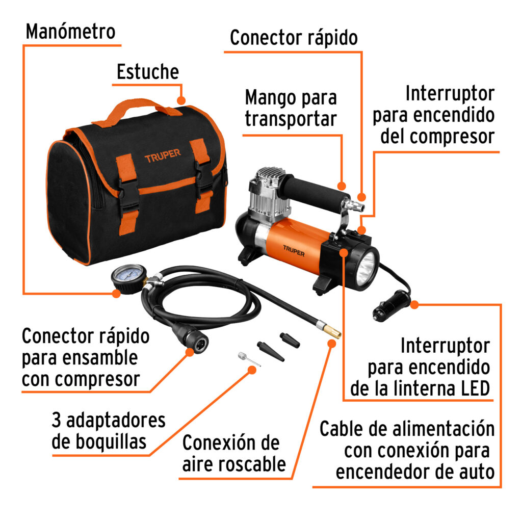 Compresor De Aire 12V Portatil, Incluye Maletin