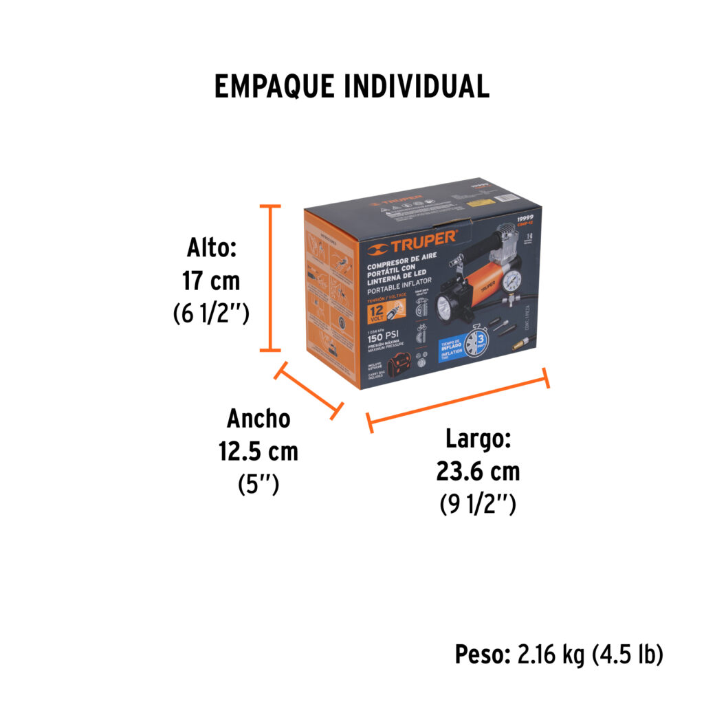 Compresor De Aire 12V Portatil, Incluye Maletin