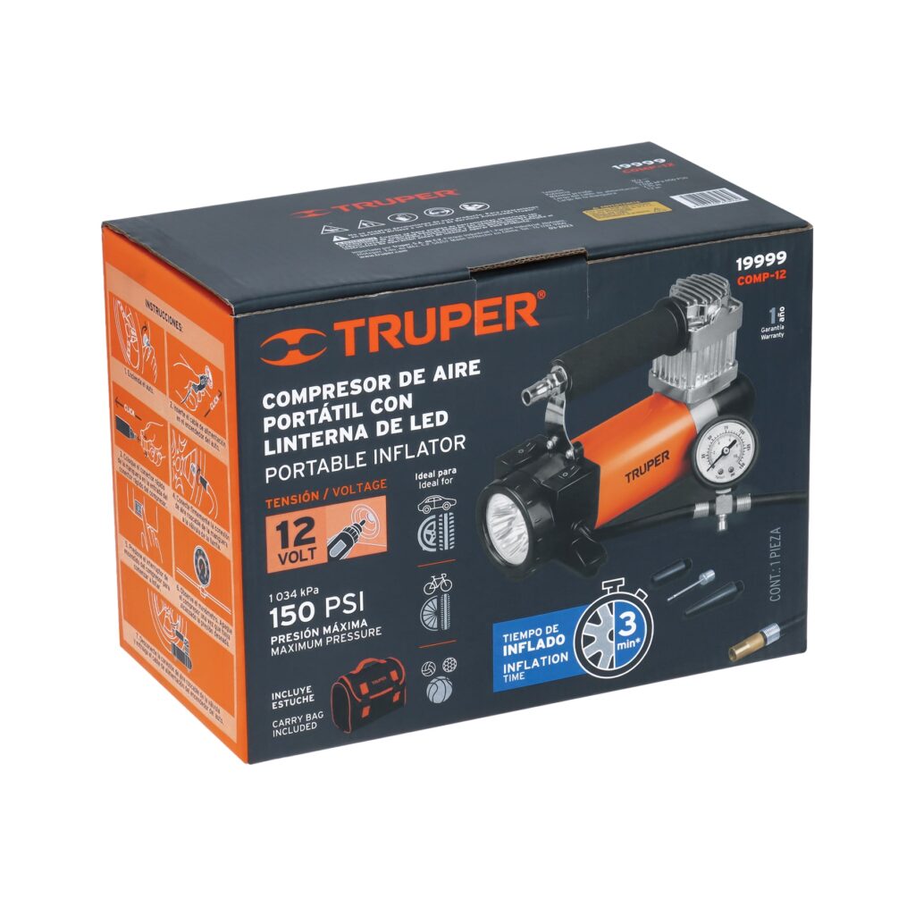 Compresor De Aire 12V Portatil, Incluye Maletin