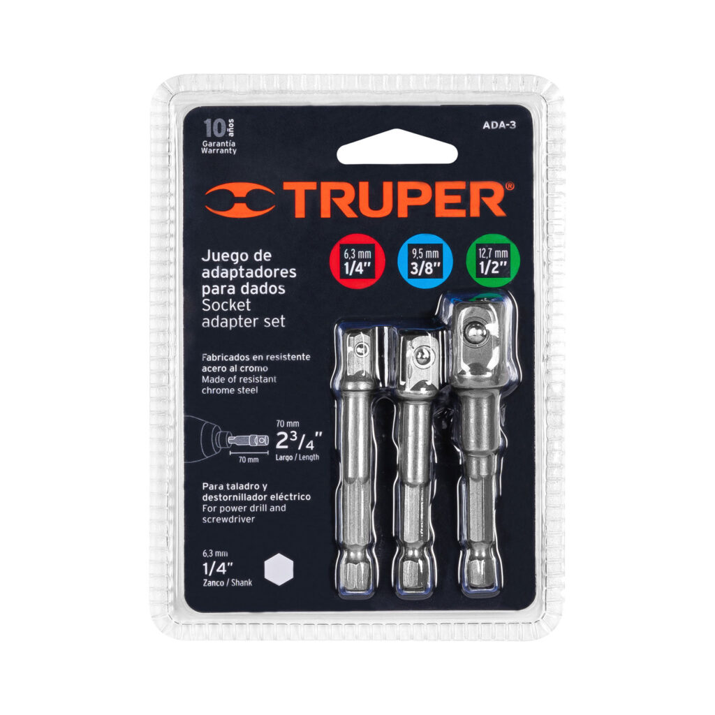 Juego De 3 Adaptadores Para Dados De 1/4 3/8 1/2 Truper 10752