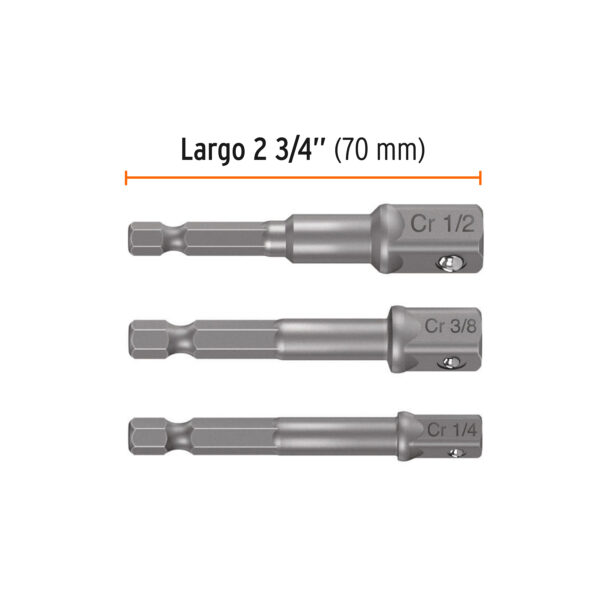 Juego De 3 Adaptadores Para Dados De 1/4 3/8 1/2 Truper 10752 - Image 2
