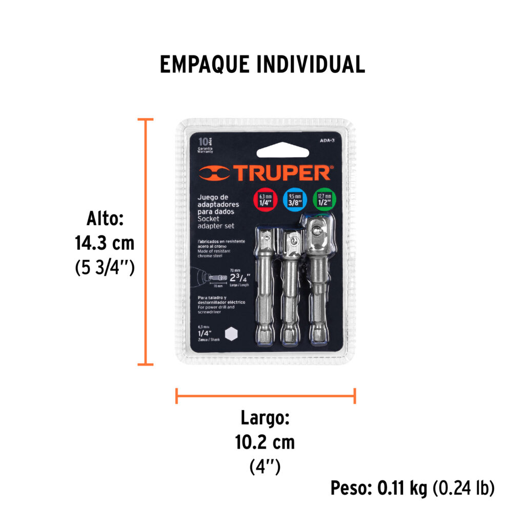 Juego De 3 Adaptadores Para Dados De 1/4 3/8 1/2 Truper 10752
