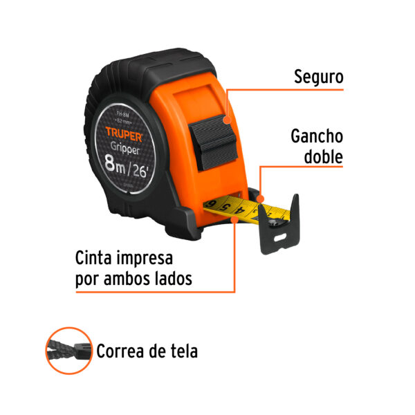 Flexometro Gripper Contra Impactos 8M Cinta De 25 Mm Truper 14579 - Image 3