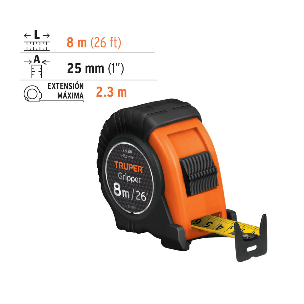 Flexometro Gripper Contra Impactos 8M Cinta De 25 Mm Truper 14579