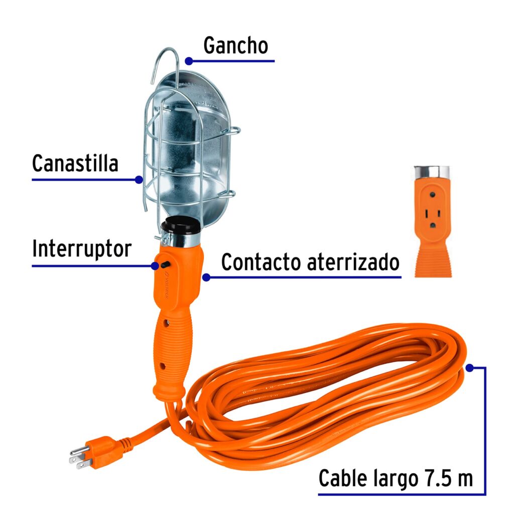 Lampara De Taller Con Canastilla Metalica 7.5M Volteck 47259