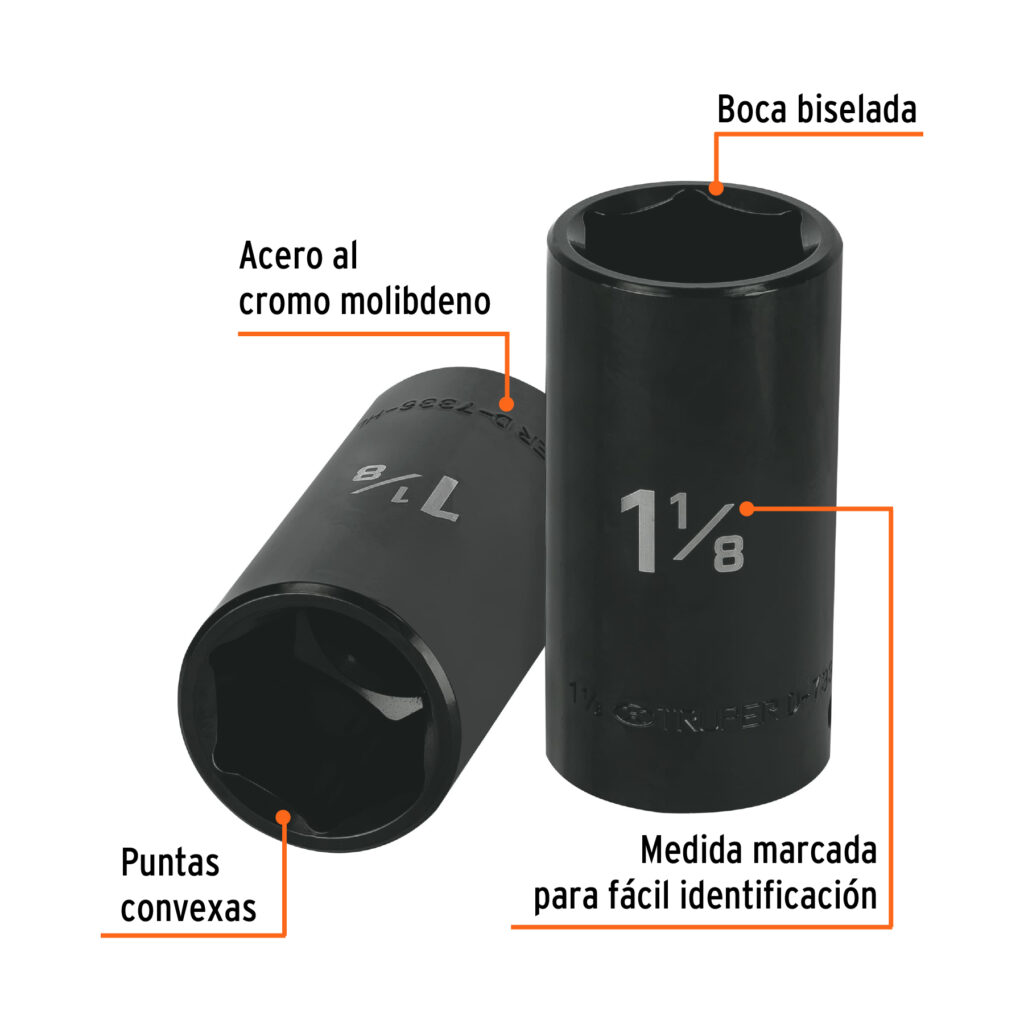 Dado Largo Impacto 1 1/8 Cuadro De 1/2 Truper 13401